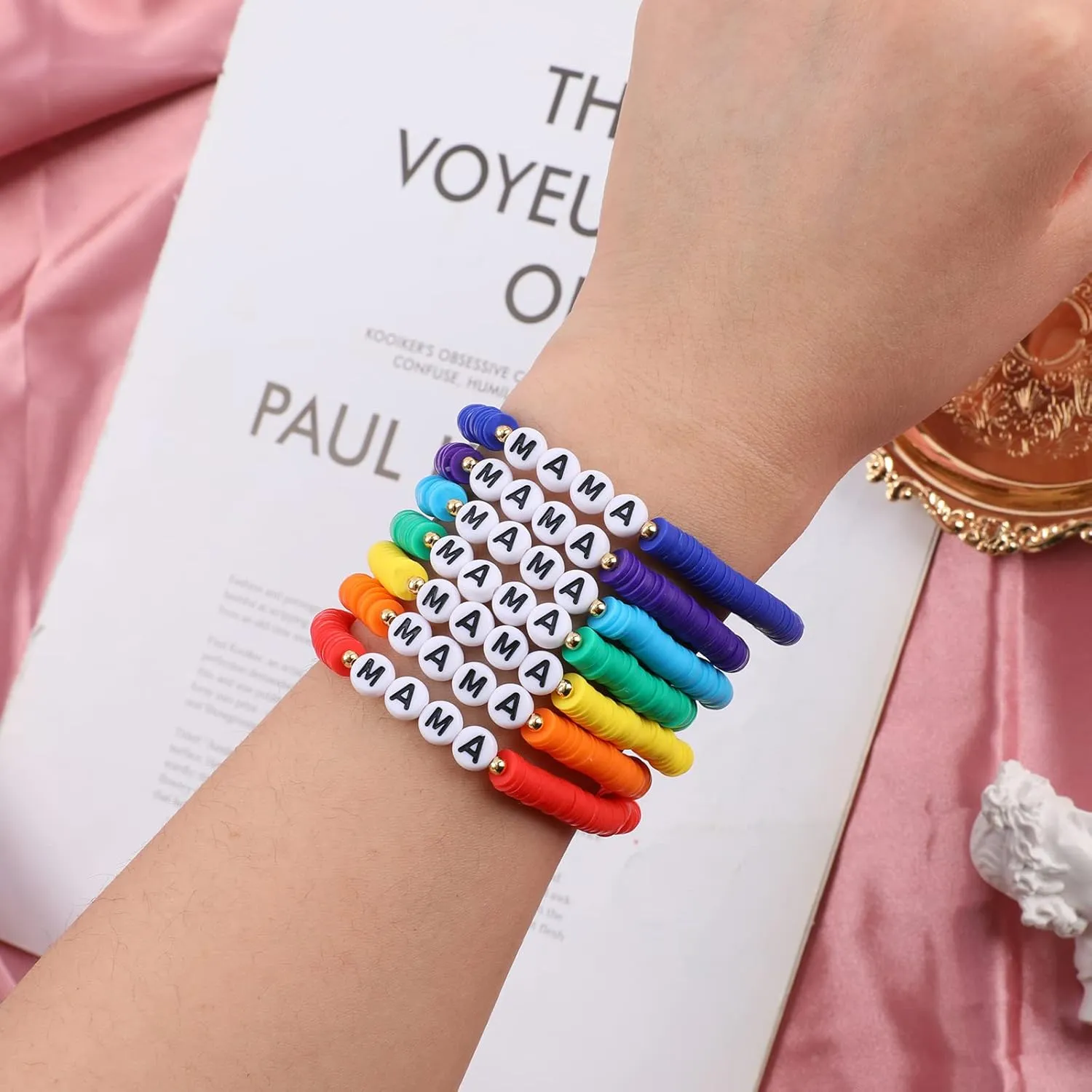 Rainbow Heishi Surfer Bracelets Set for Women Stackable Clay Beaded Bracelets Disc Stretch Preppy Bracelets Layering Colorful Friendship Bracelets Team Cheer Bulk Boho Summer Beach Jewelry Gift