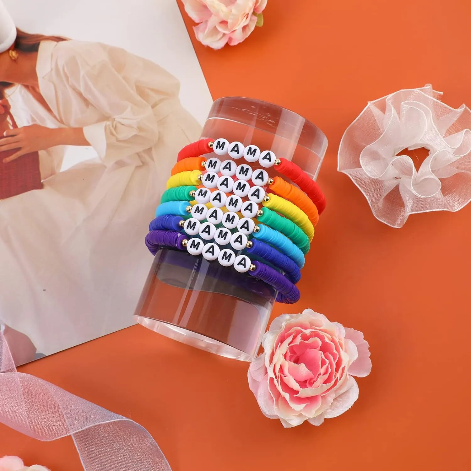 Rainbow Heishi Surfer Bracelets Set for Women Stackable Clay Beaded Bracelets Disc Stretch Preppy Bracelets Layering Colorful Friendship Bracelets Team Cheer Bulk Boho Summer Beach Jewelry Gift