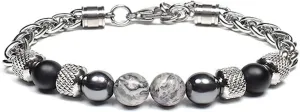Rankeef Men's Beaded Bracelet - Stainless Steel, Natural Stone, 8MM, Wrist Bracelet - Jewellry Gifts for Dad