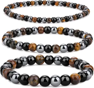 RANKEEF Mens Beaded Bracelets-Tigers Eye Bracelet Natural Stone Bracelets Lava Rock Bracelets Obsidian Bracelet for Men Women Jewelry Gifts