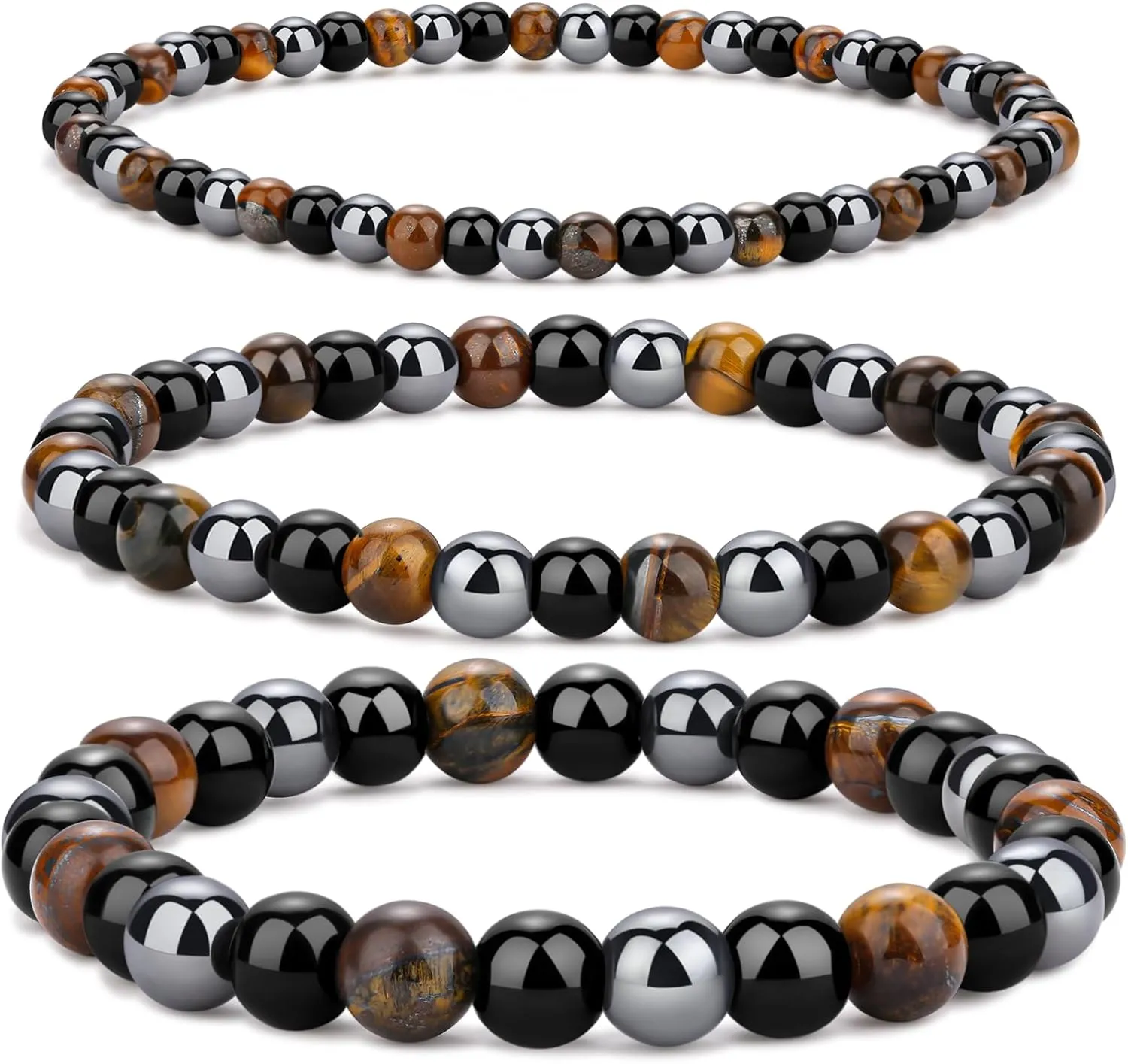 RANKEEF Mens Beaded Bracelets-Tigers Eye Bracelet Natural Stone Bracelets Lava Rock Bracelets Obsidian Bracelet for Men Women Jewelry Gifts