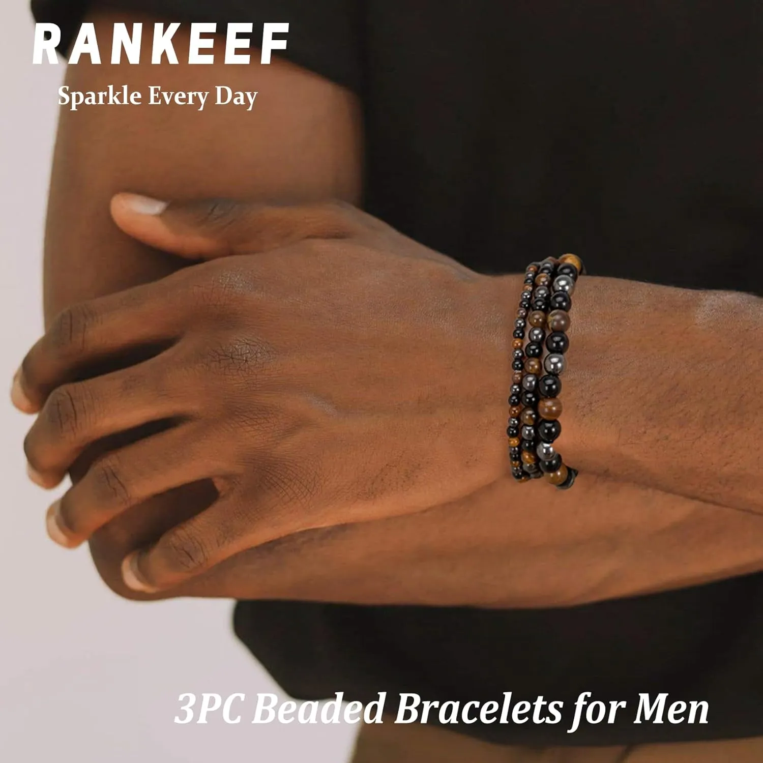 RANKEEF Mens Beaded Bracelets-Tigers Eye Bracelet Natural Stone Bracelets Lava Rock Bracelets Obsidian Bracelet for Men Women Jewelry Gifts