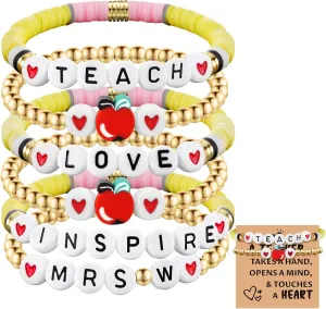 Remuuly 6 Pcs Personalized Beaded Bracelet Teacher Beaded Bracelets Appreciation Gifts Heishi Bracelets with Card