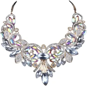 Retro Colored Imitation Gems Necklace High-Grade Alloy Jewelry For Woman VHM7146