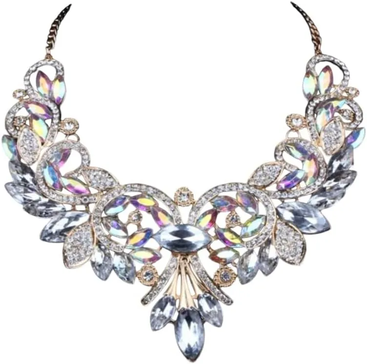 Retro Colored Imitation Gems Necklace High-Grade Alloy Jewelry For Woman VHM7146