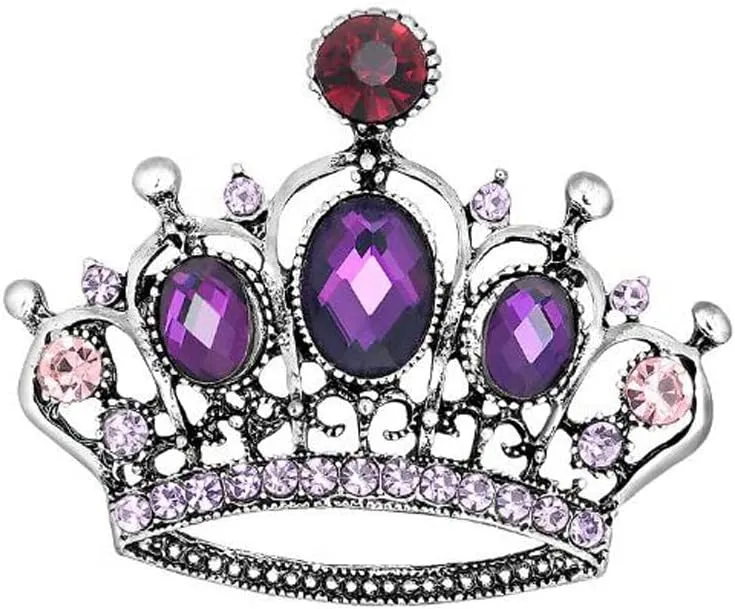 Rhinestone Crown Pin Brooch Women Pin Brooches Purple and Red Crown Lapel Pin Charm Jewelry Clothing Wear Accessori Fashion Couple Gifts