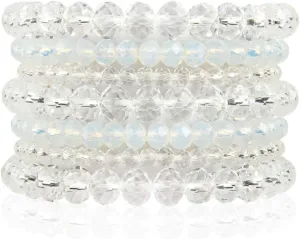 RIAH FASHION Bohemian Multi-Layer Beaded Stacking Statement Bracelets - Versatile Stretch Strand Sparkly Crystal Beads Wrap Slip-on Cuff Bangle Set