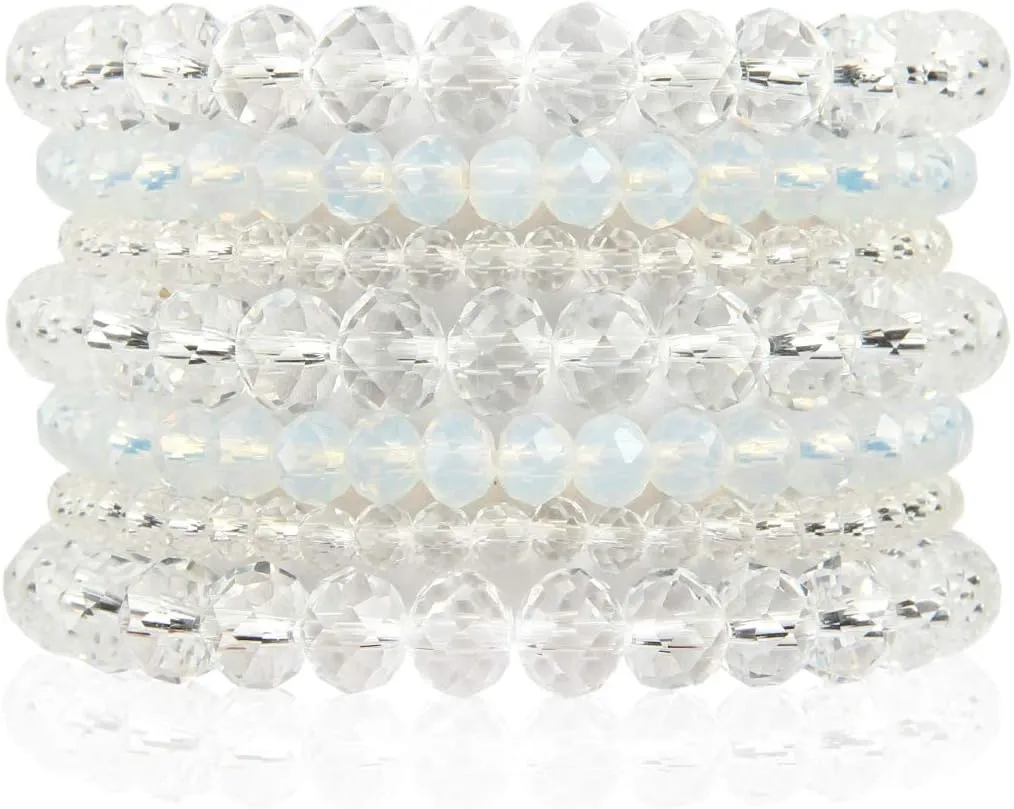 RIAH FASHION Bohemian Multi-Layer Beaded Stacking Statement Bracelets - Versatile Stretch Strand Sparkly Crystal Beads Wrap Slip-on Cuff Bangle Set