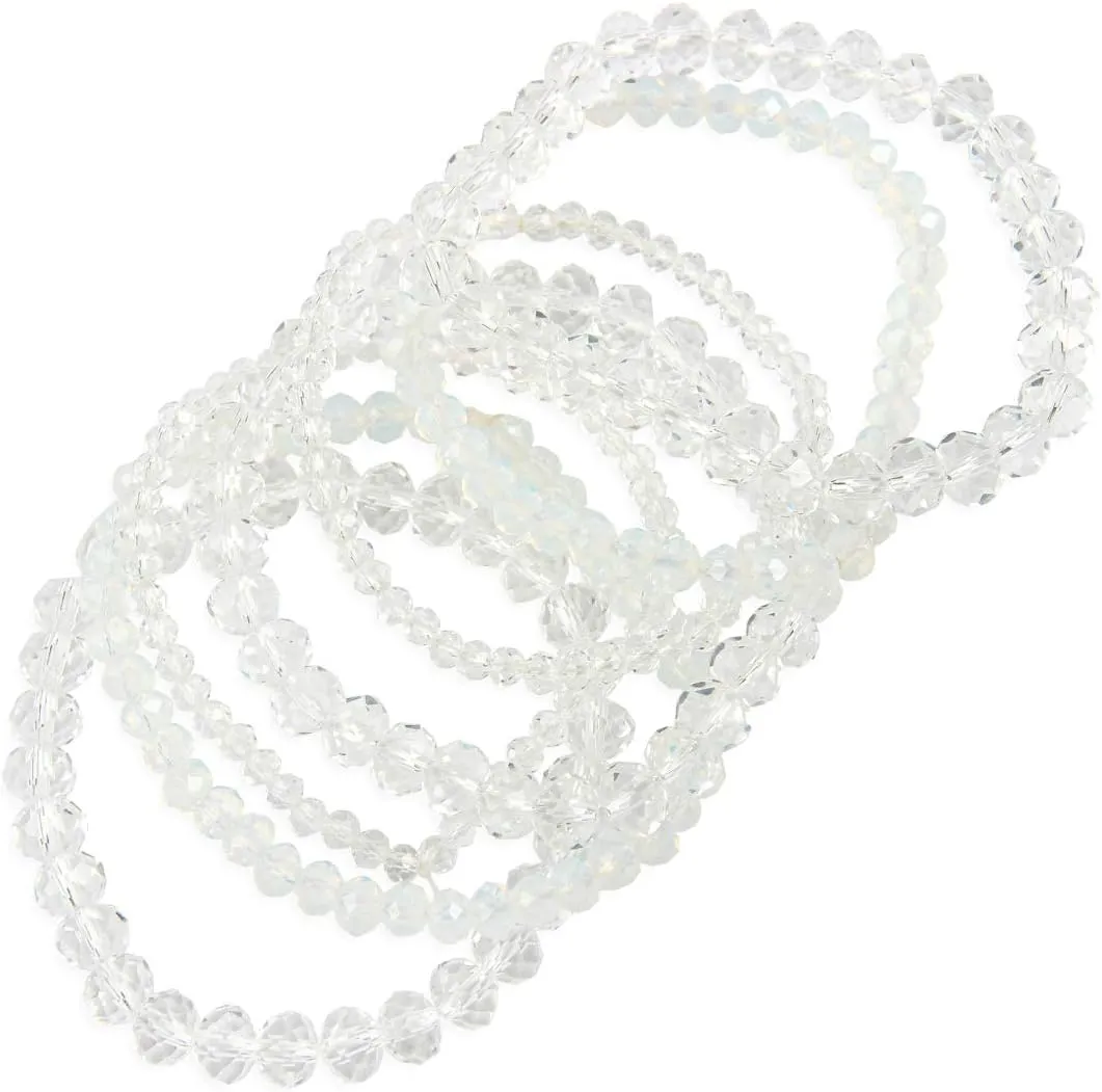 RIAH FASHION Bohemian Multi-Layer Beaded Stacking Statement Bracelets - Versatile Stretch Strand Sparkly Crystal Beads Wrap Slip-on Cuff Bangle Set