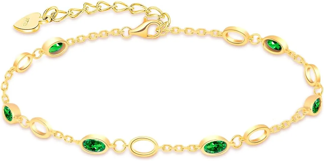 RIVIKO Birthstone Bracelets for Women,925 Sterling Silver Gold Plated Dainty Women Charm Link Bracelet,Adjustable Anniversary Jewelry Chrismas Birthday Mothers day Gifts for Mom Her Wife Friend Lady
