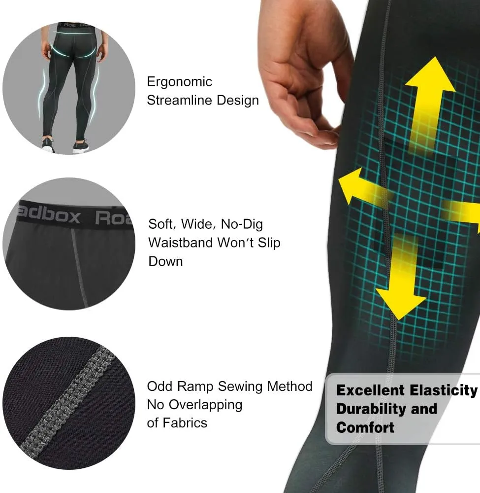 Roadbox 1, 2 or 3 Pack Men's Compression Pants Athletic Base Layer Cycling Tights Leggings for Running Yoga Basketball