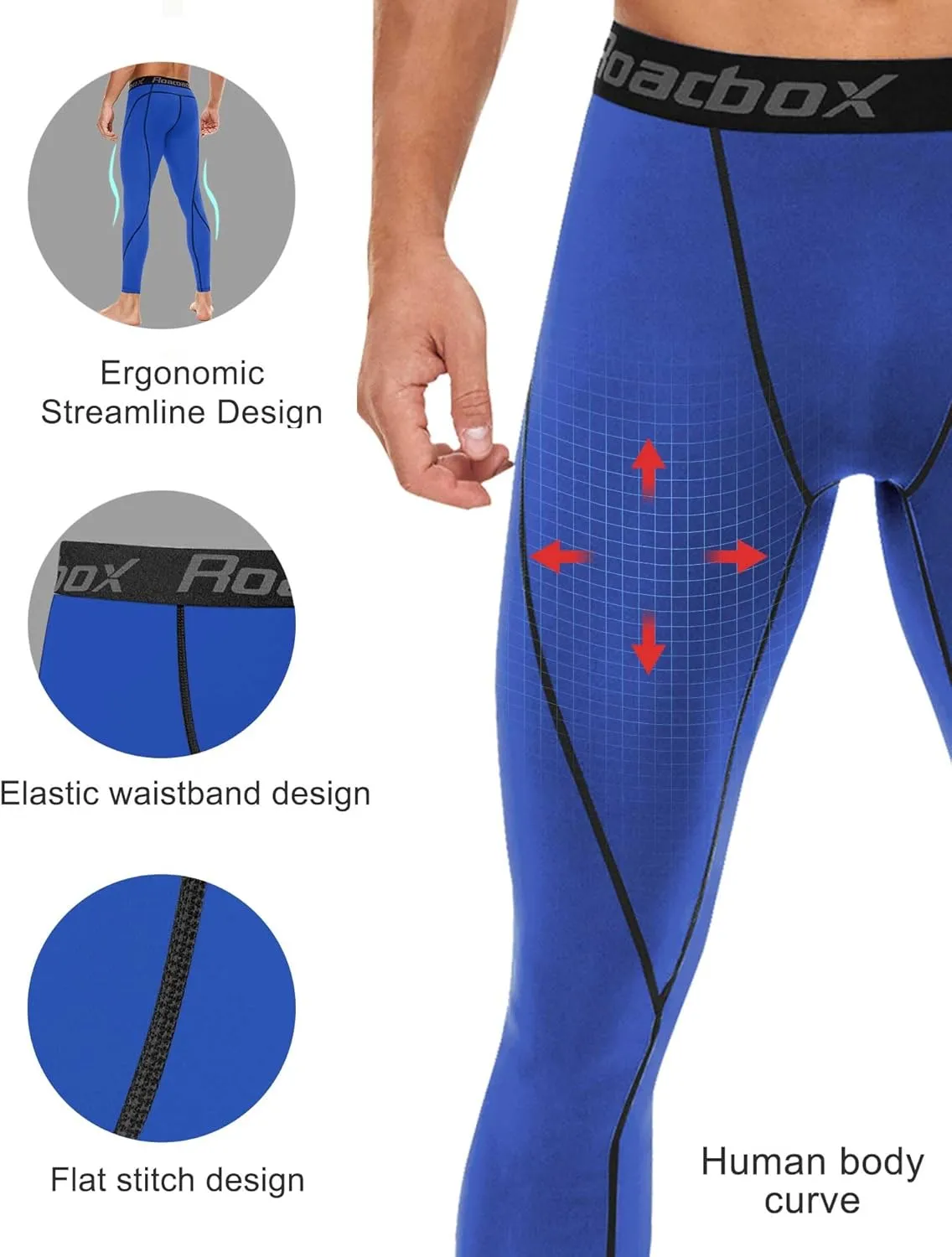 Roadbox 1, 2 or 3 Pack Men's Compression Pants Athletic Base Layer Cycling Tights Leggings for Running Yoga Basketball