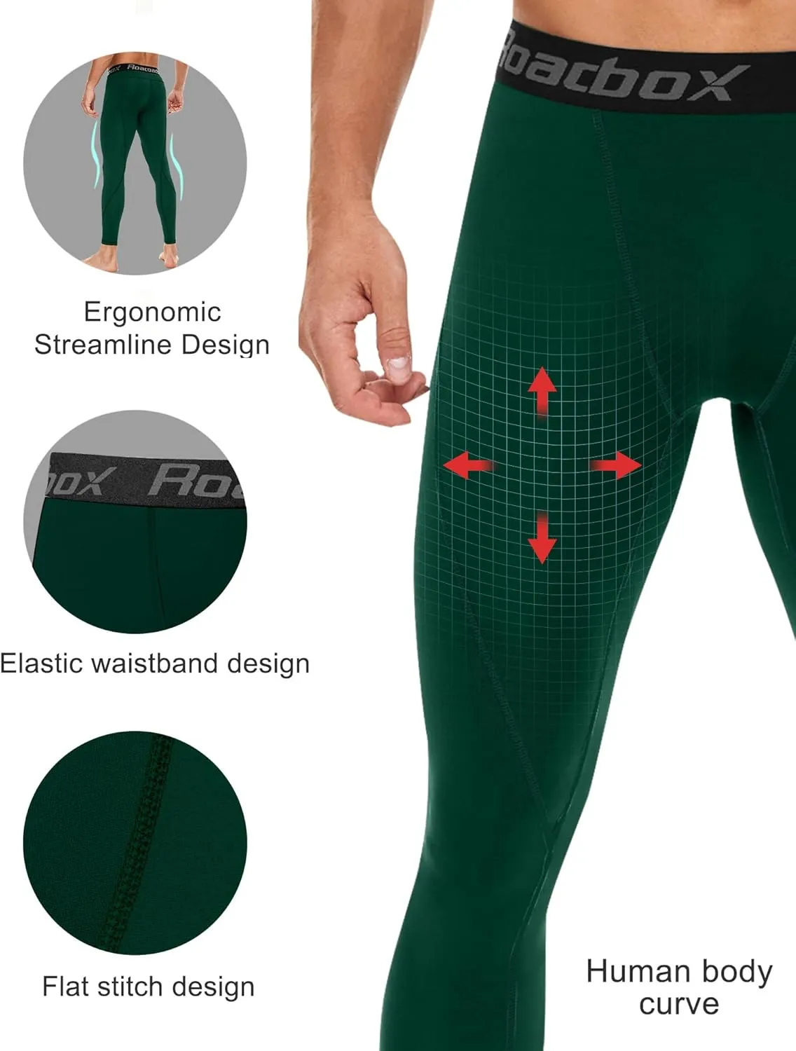 Roadbox 1, 2 or 3 Pack Men's Compression Pants Athletic Base Layer Cycling Tights Leggings for Running Yoga Basketball
