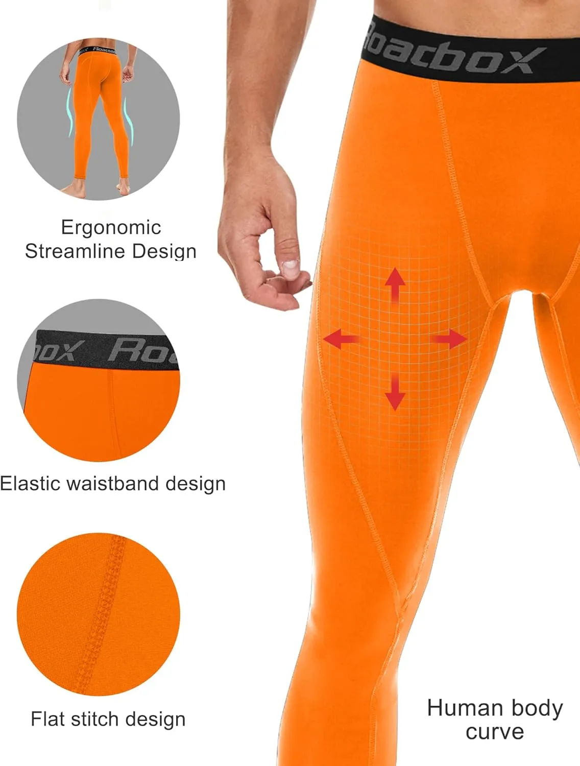 Roadbox 1, 2 or 3 Pack Men's Compression Pants Athletic Base Layer Cycling Tights Leggings for Running Yoga Basketball