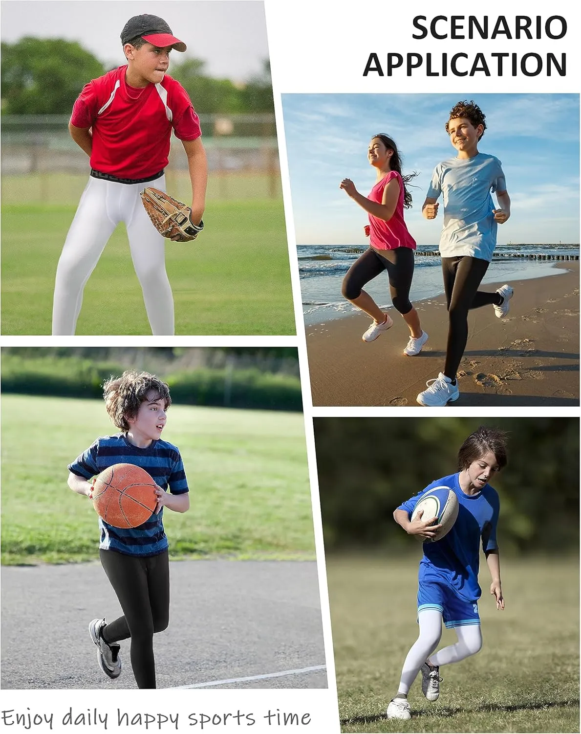Roadbox Boys Compression Pants, Youth Athletic Sports Legging with Pocket, Base Layer Tights for Kids Running Football