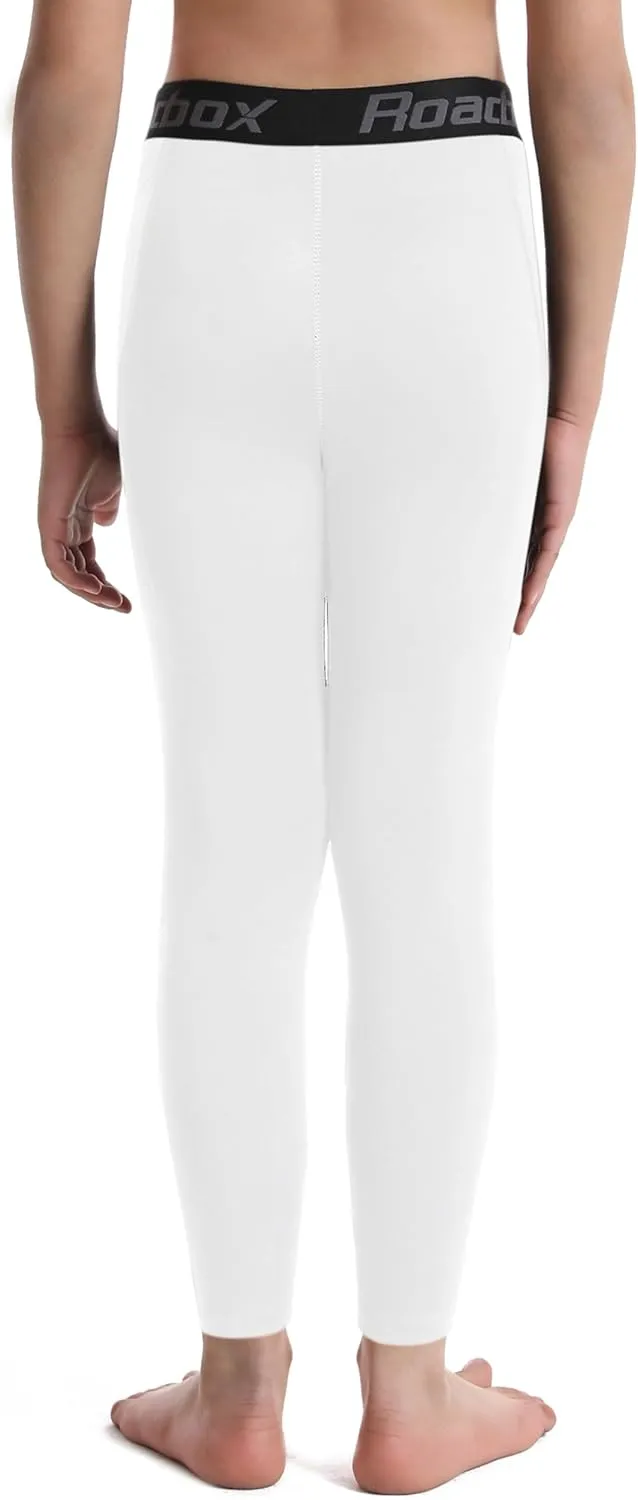 Roadbox Boys Compression Pants, Youth Athletic Sports Legging with Pocket, Base Layer Tights for Kids Running Football