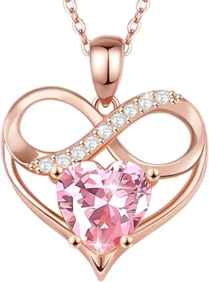 Rose Gold Birthstone Necklaces Heart Birthstone Pendant Necklaces For Women Valentine's Day Mother's Day Anniversary Christmas Gifts
