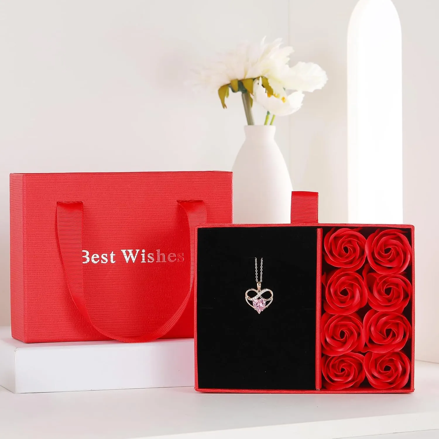 Rose Gold Birthstone Necklaces Heart Birthstone Pendant Necklaces For Women Valentine's Day Mother's Day Anniversary Christmas Gifts