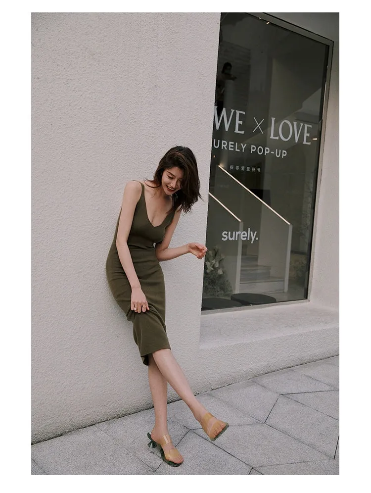 ROSEBANKS Grace Deep Olive Knitted Dress