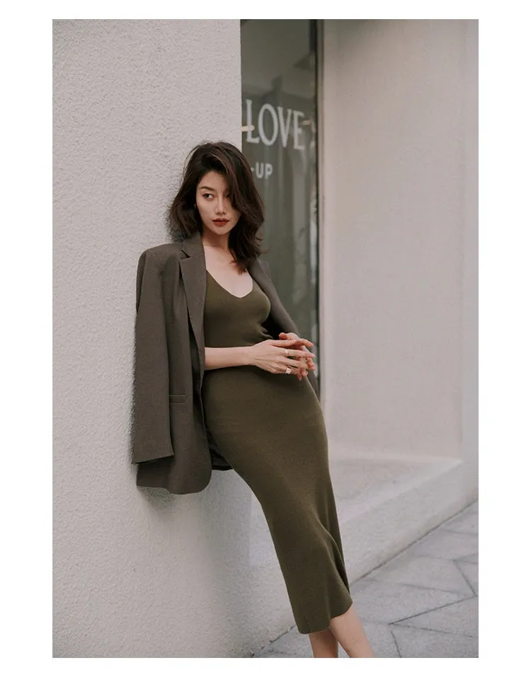 ROSEBANKS Grace Deep Olive Knitted Dress