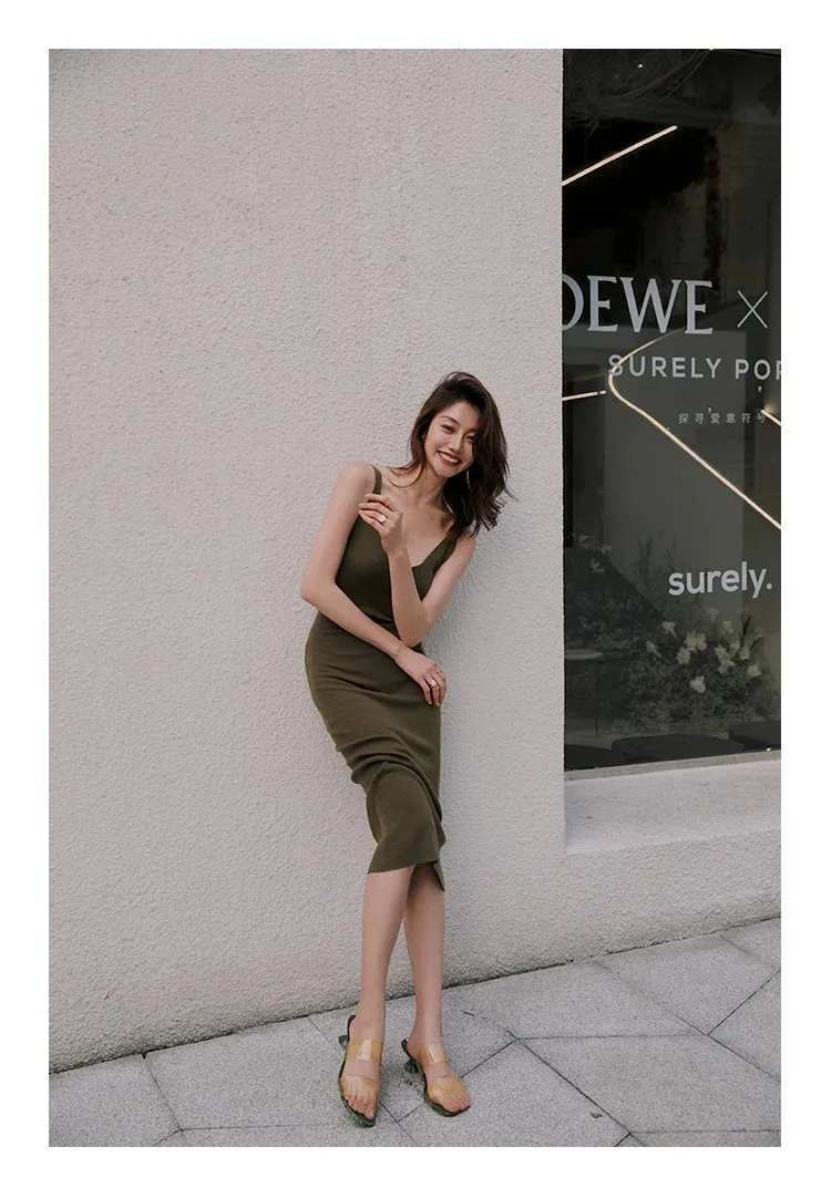 ROSEBANKS Grace Deep Olive Knitted Dress