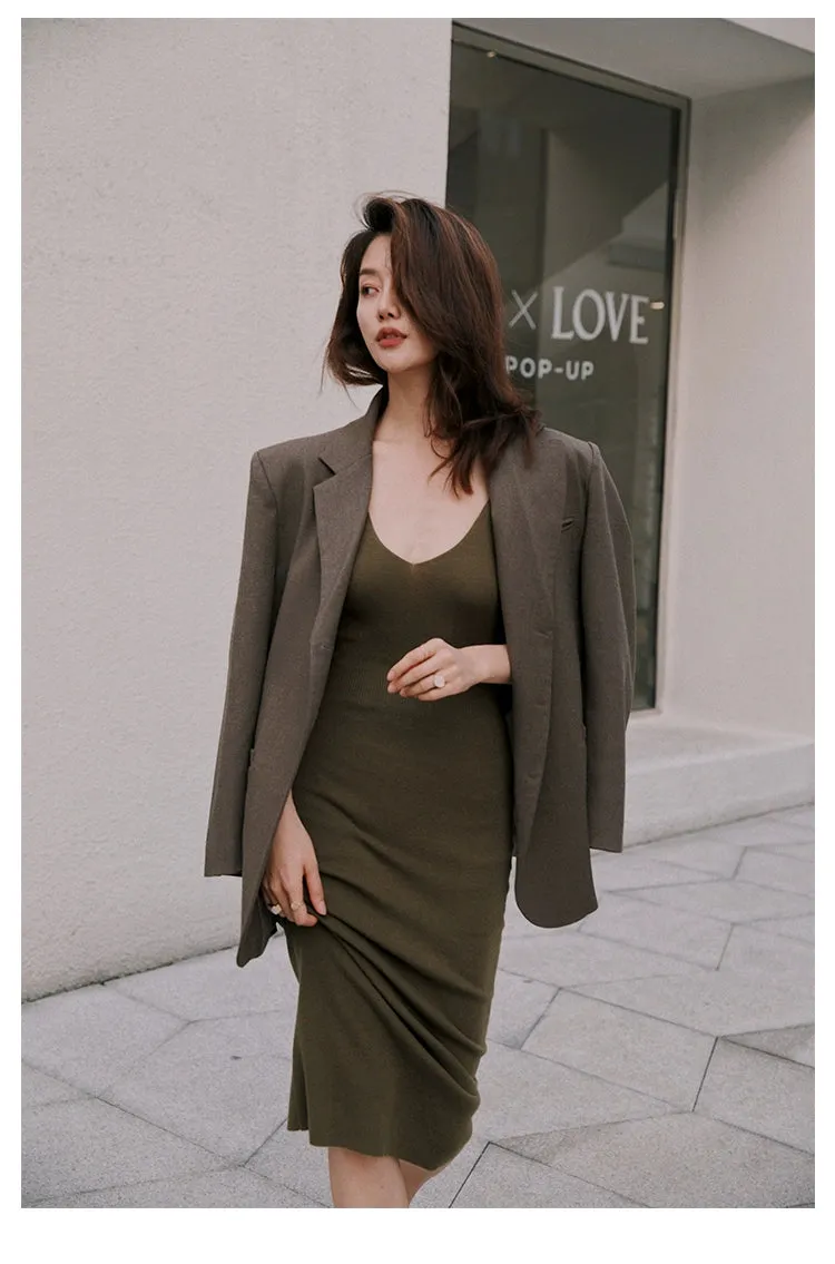 ROSEBANKS Grace Deep Olive Knitted Dress
