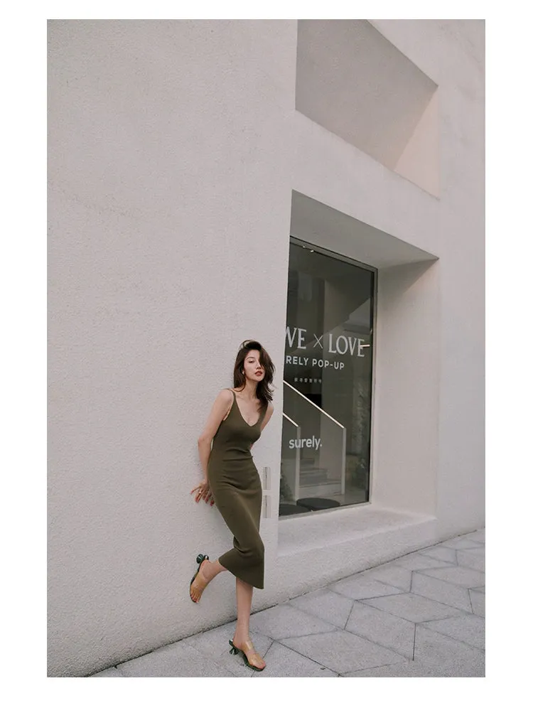 ROSEBANKS Grace Deep Olive Knitted Dress