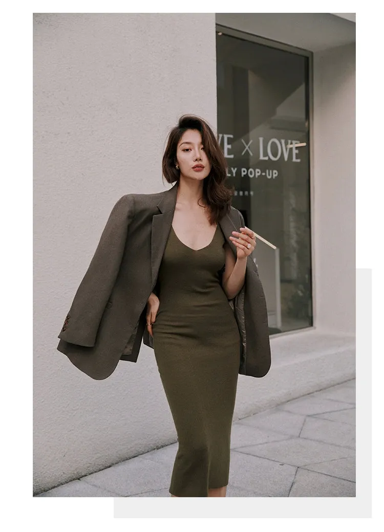 ROSEBANKS Grace Deep Olive Knitted Dress