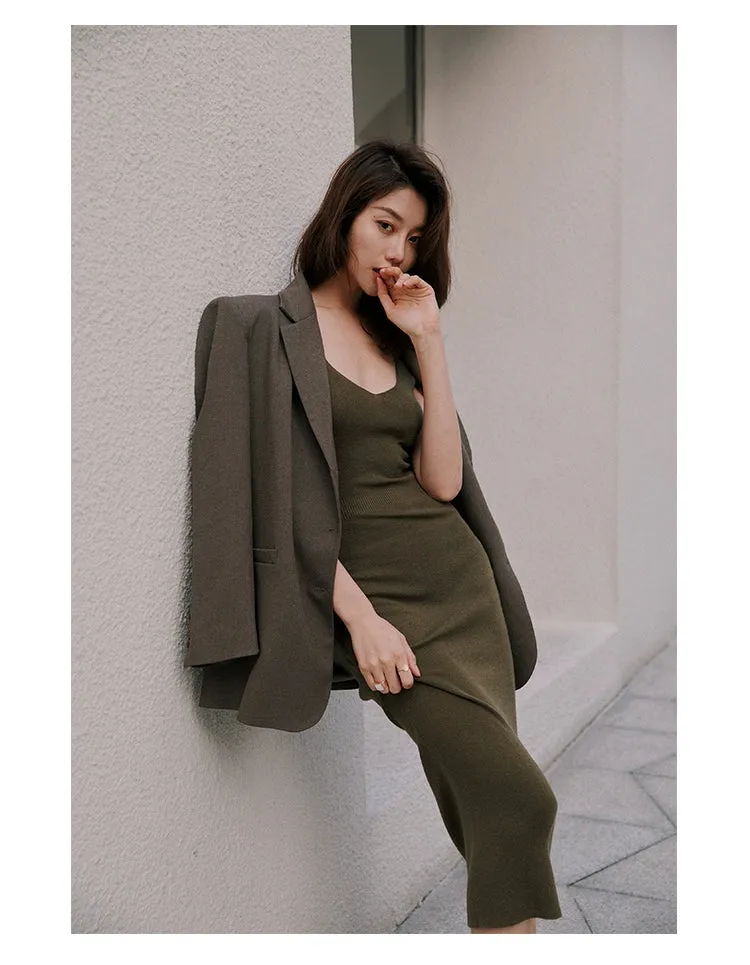 ROSEBANKS Grace Deep Olive Knitted Dress