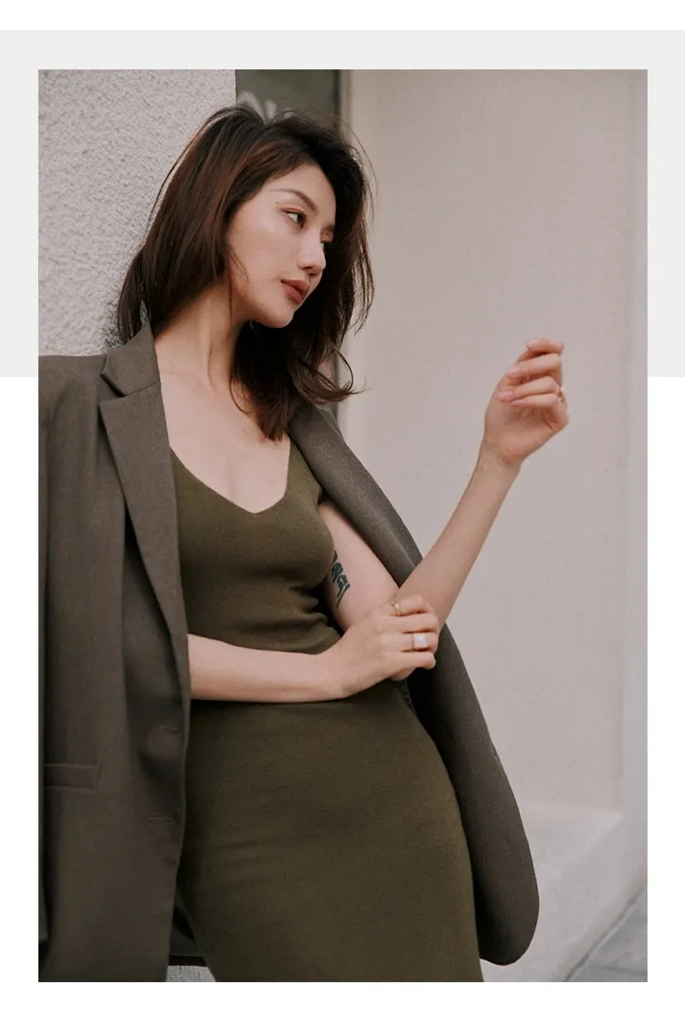 ROSEBANKS Grace Deep Olive Knitted Dress