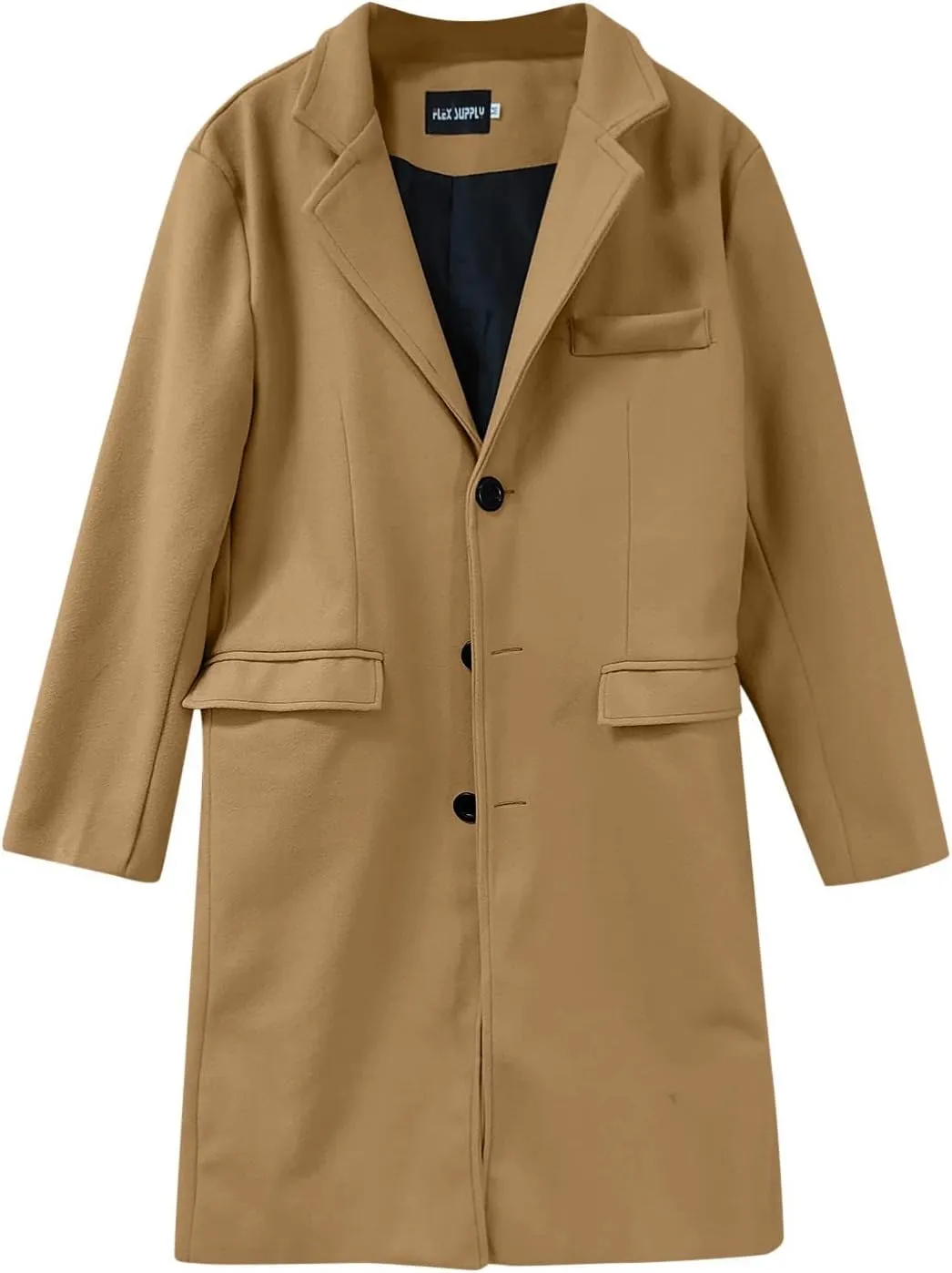 RTRDE Men's Oversized Notched Long Jacket Trench Coat - Single Breasted Lapel Winter Coat - Pea, XL-4XL
