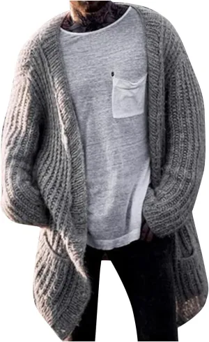 RTRDE Mens Trench Coat Long Cardigan Sweater Open Front Sleeve Knit Casual Fashion Coat with Pockets Winter, M-3XL