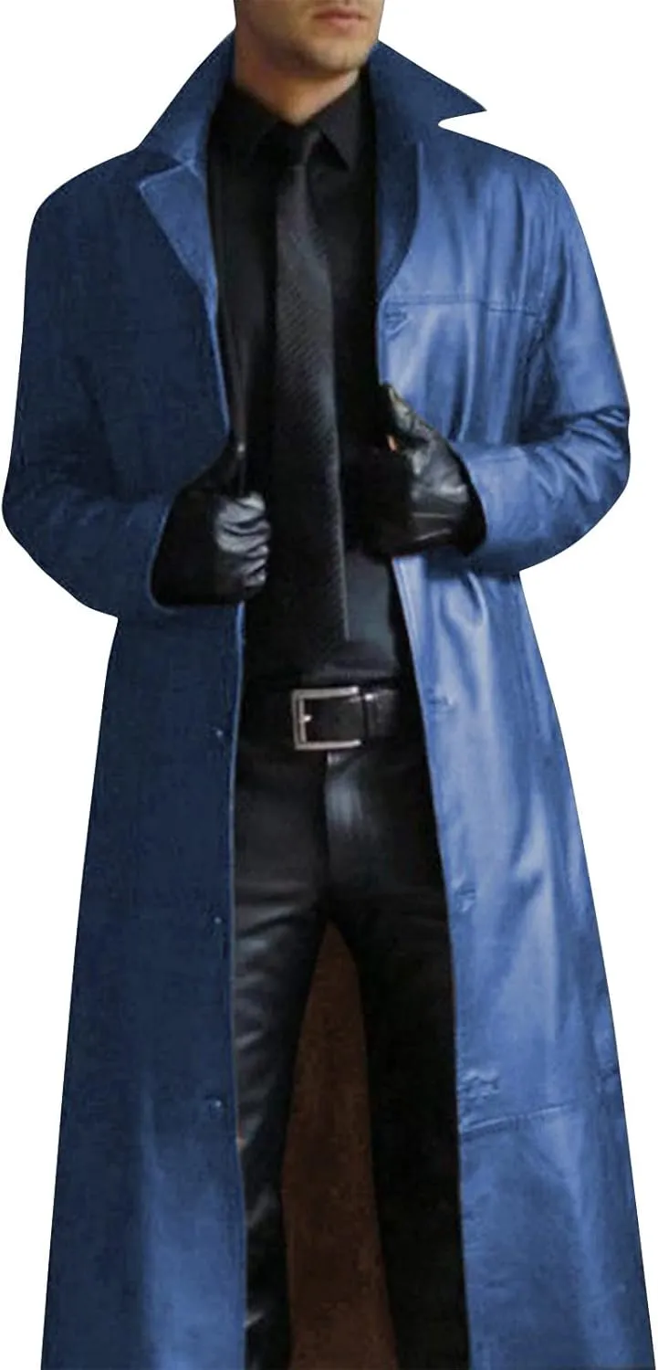 RTRDE Men's Winter Coats Trench Notched Collar Long Jacket Overcoat Double Breasted Pea Wih Pockets Coats, M-5XL