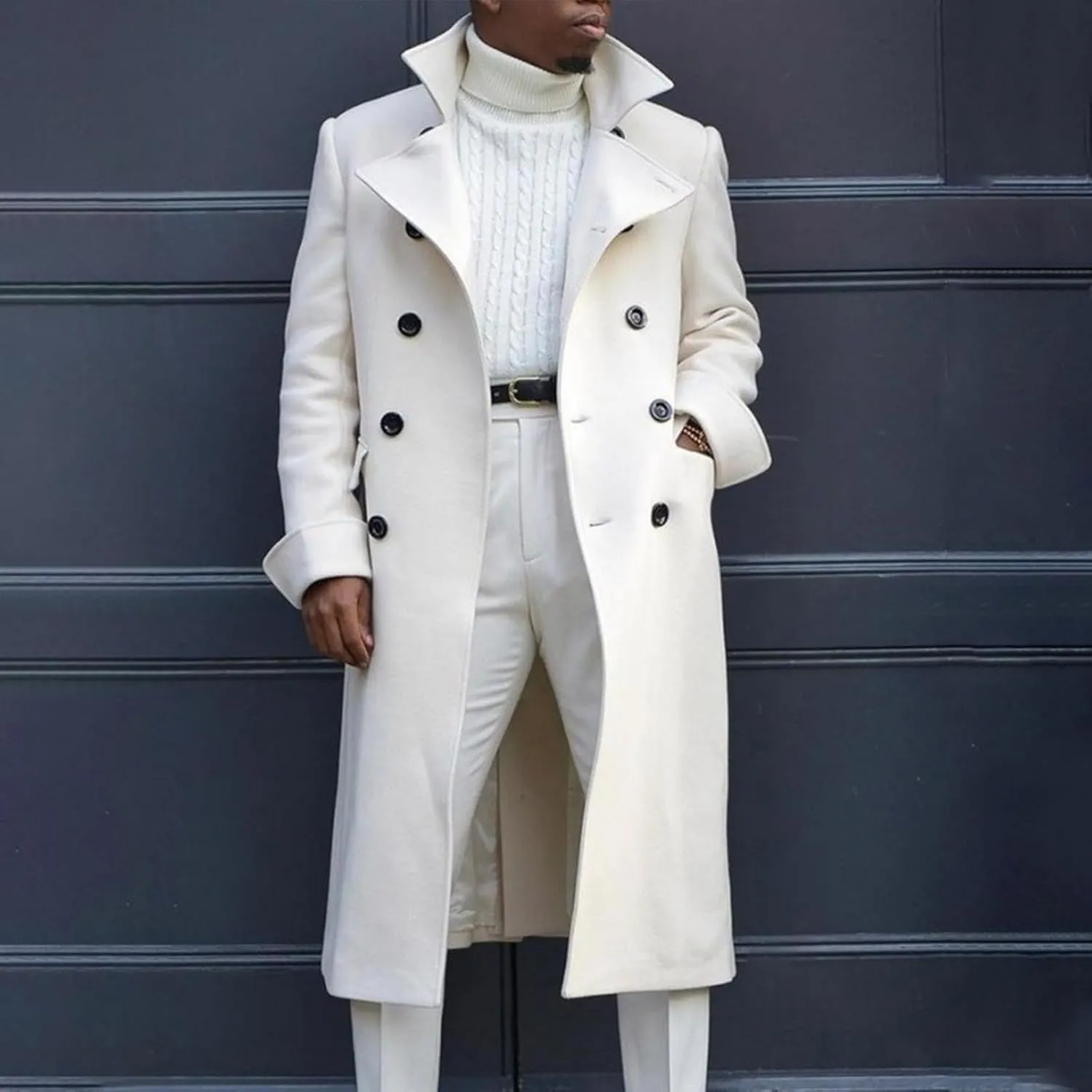 RTRDE Men's Winter Dress Coat Pea Double Breasted Business Casual Trench Coat Long Jacket, M-3XL