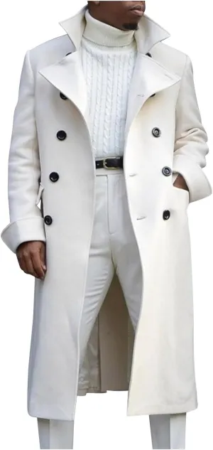 RTRDE Men's Winter Dress Coat Pea Double Breasted Business Casual Trench Coat Long Jacket, M-3XL