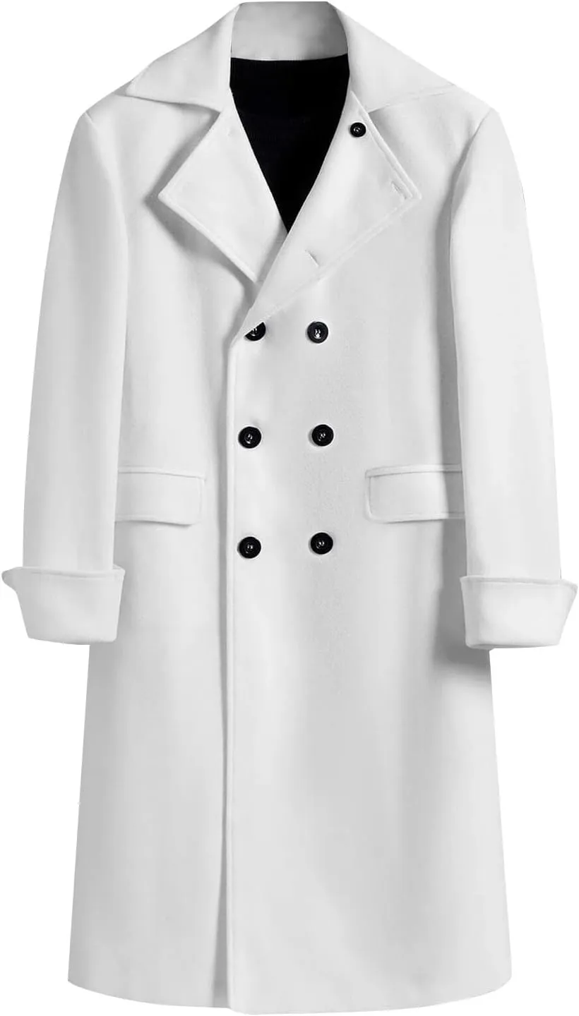 RTRDE Men's Winter Dress Coat Pea Double Breasted Business Casual Trench Coat Long Jacket, M-3XL
