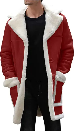 RTRDE Men's Winter Trench Coat Sherpa Lined Overcoat Lapel Long Jacket Coat Outwear, M-5XL