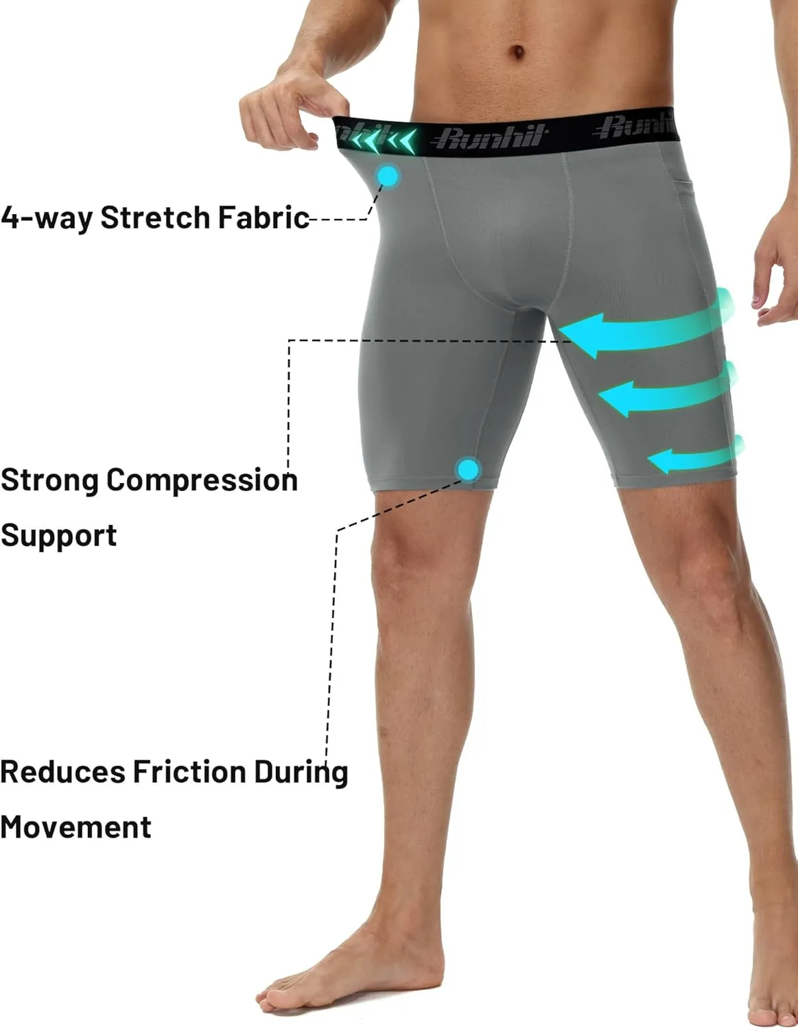 Runhit 2 Pack Mens Compression Shorts with Pocket, Spandex Athletic Workout Shorts, Performance Underwear for Running