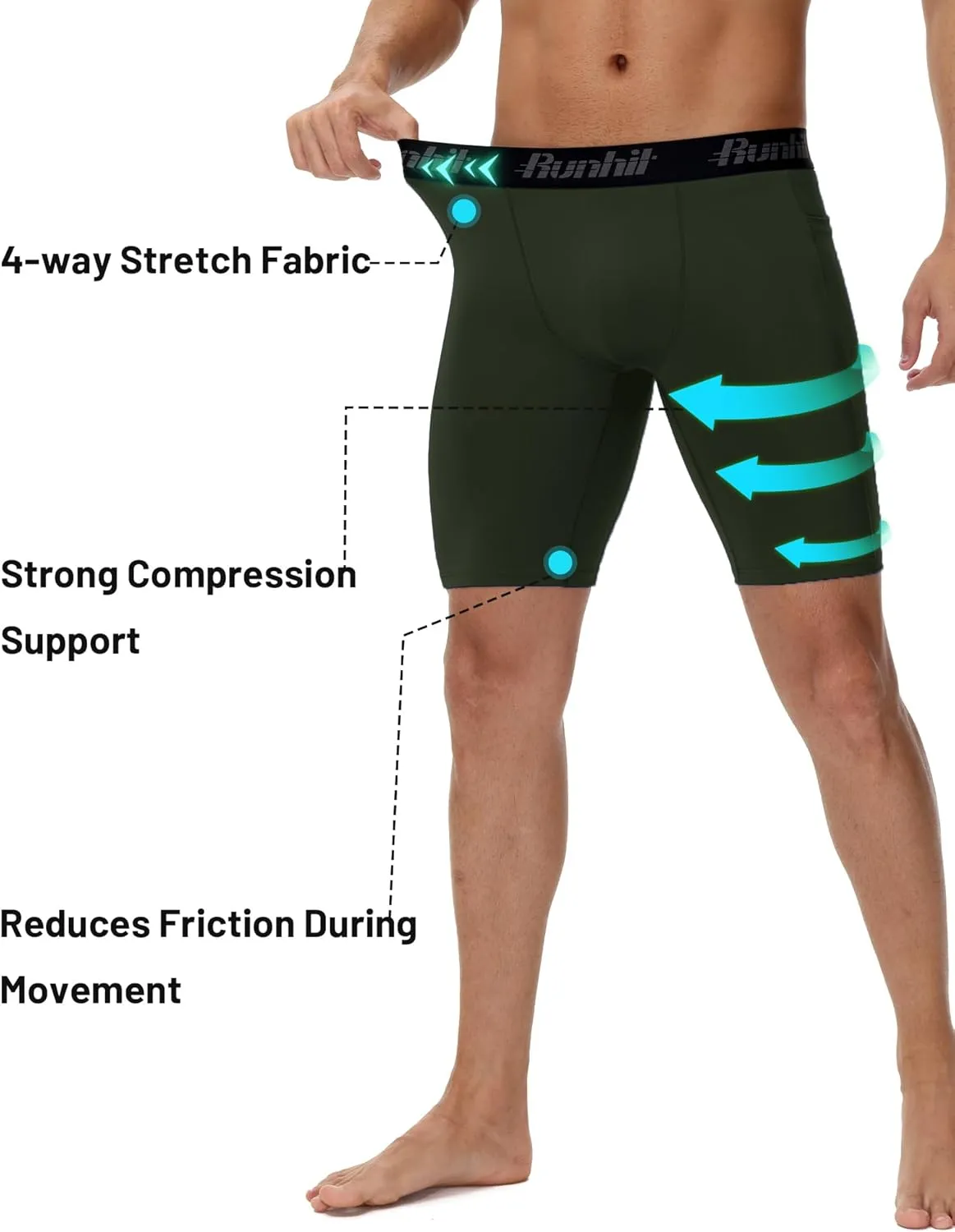 Runhit 2 Pack Mens Compression Shorts with Pocket, Spandex Athletic Workout Shorts, Performance Underwear for Running