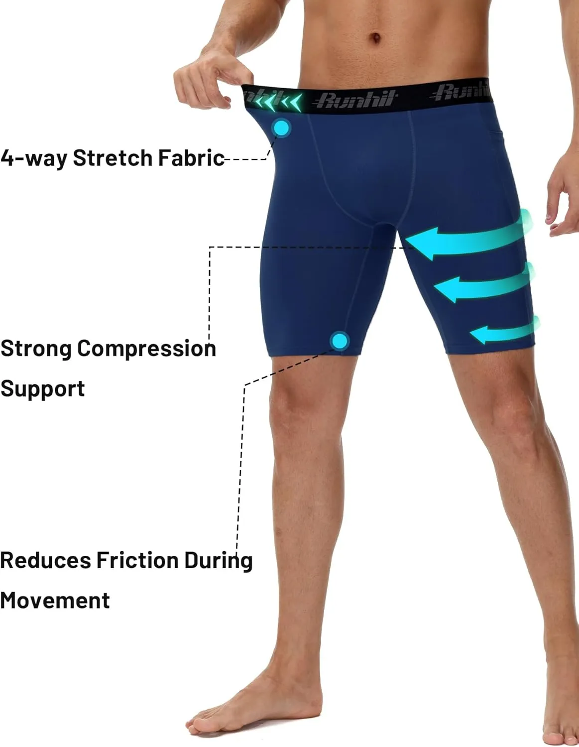 Runhit 2 Pack Mens Compression Shorts with Pocket, Spandex Athletic Workout Shorts, Performance Underwear for Running
