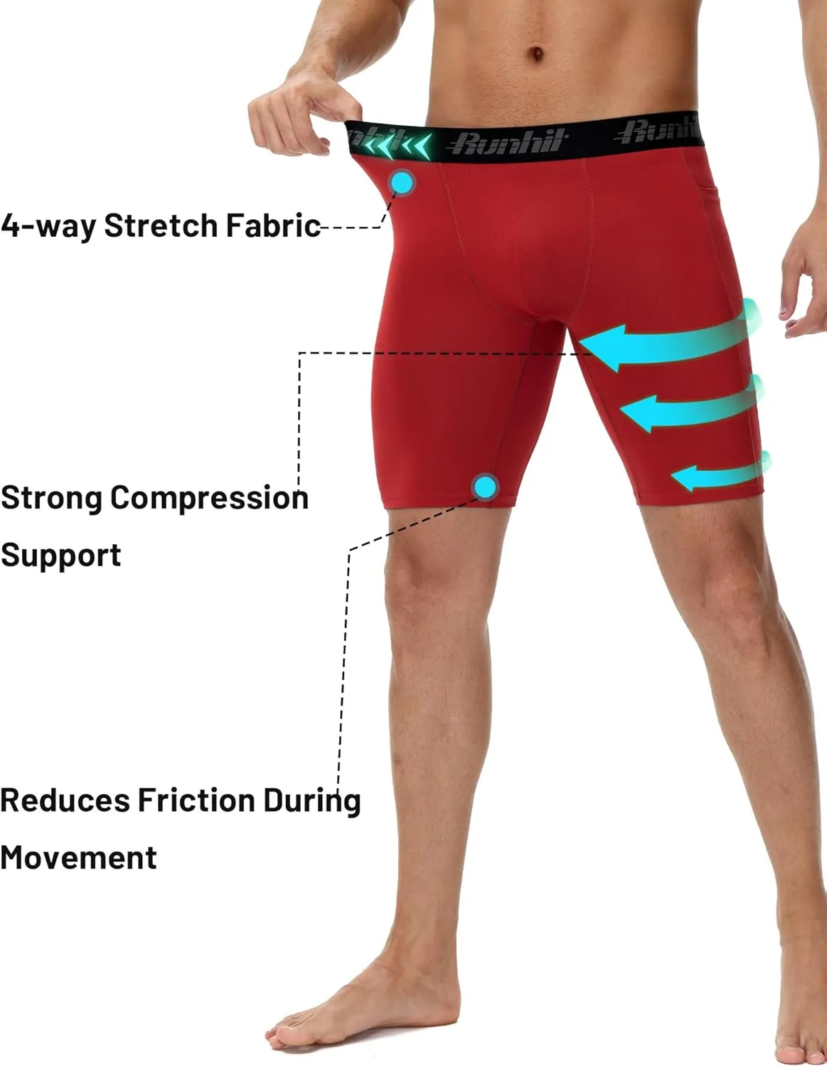 Runhit 2 Pack Mens Compression Shorts with Pocket, Spandex Athletic Workout Shorts, Performance Underwear for Running