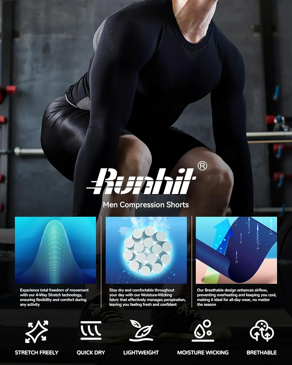 Runhit 2 Pack Mens Compression Shorts with Pocket, Spandex Athletic Workout Shorts, Performance Underwear for Running