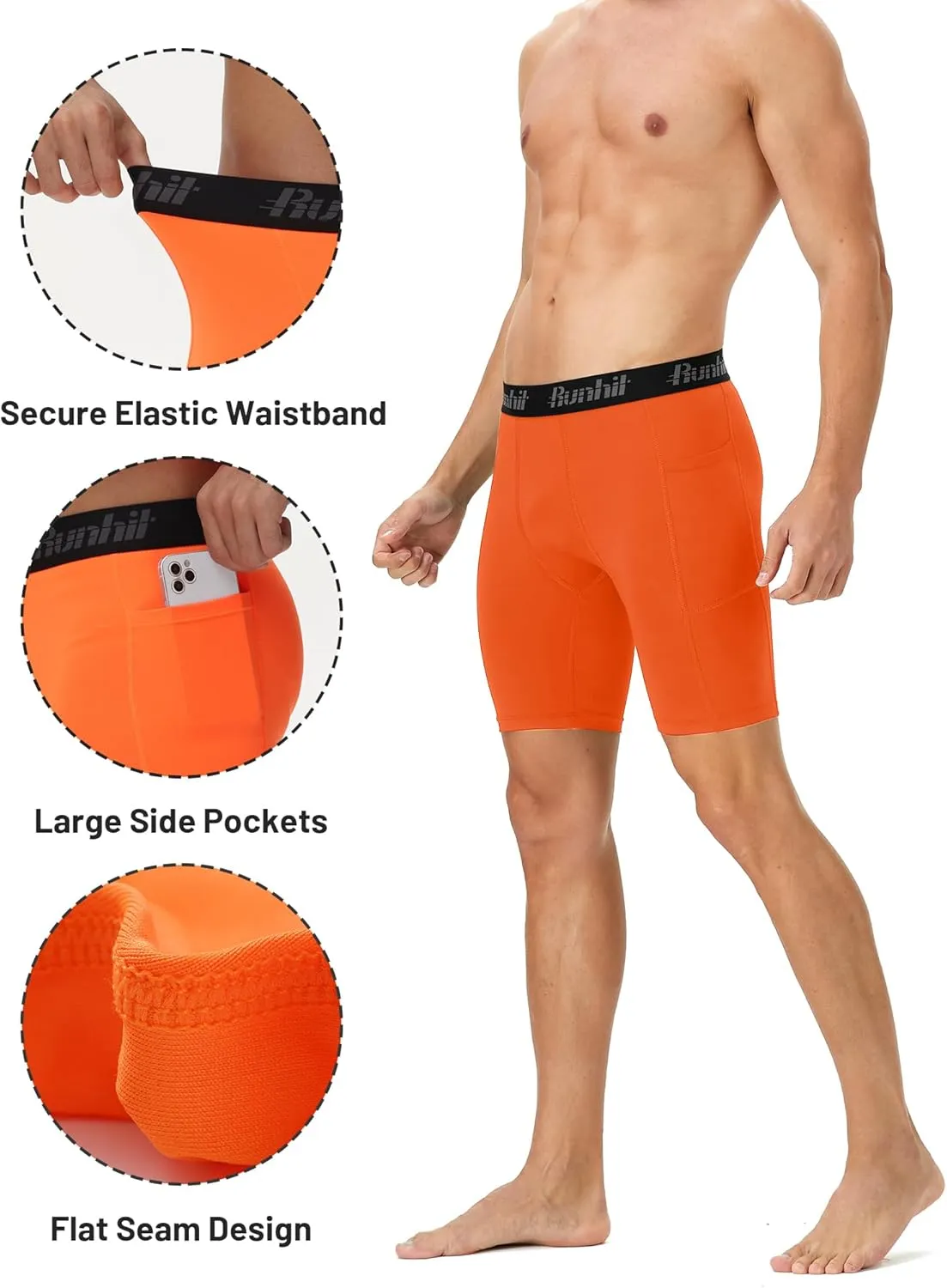 Runhit 2 Pack Mens Compression Shorts with Pocket, Spandex Athletic Workout Shorts, Performance Underwear for Running