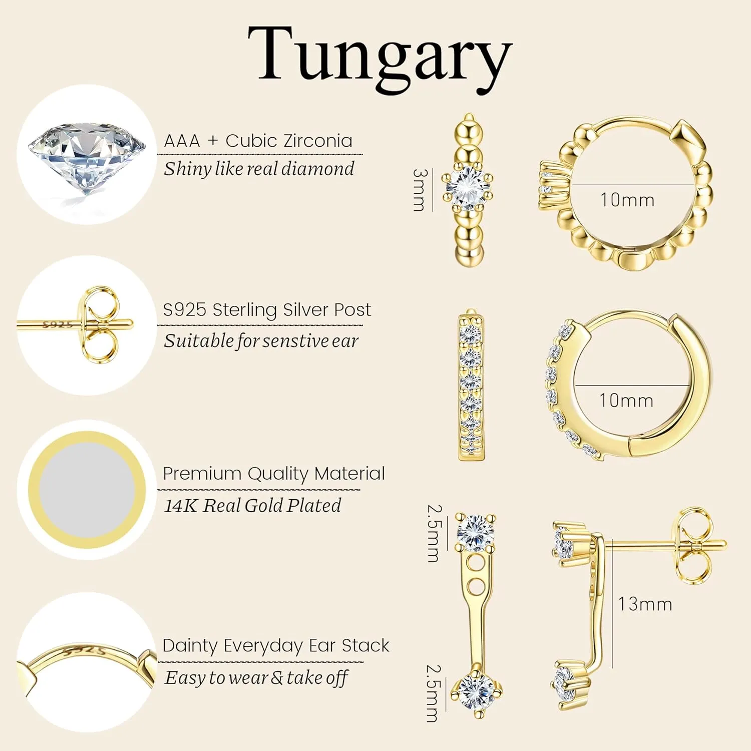 S925 Sterling Silver Earring Sets for Multiple Piercings Hypoallergenic Earrings for Sensitive Ears Cartilage Earrings for Women Trendy Cute Dainty Earrings Stack Set