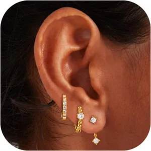 S925 Sterling Silver Earring Sets for Multiple Piercings Hypoallergenic Earrings for Sensitive Ears Cartilage Earrings for Women Trendy Cute Dainty Earrings Stack Set