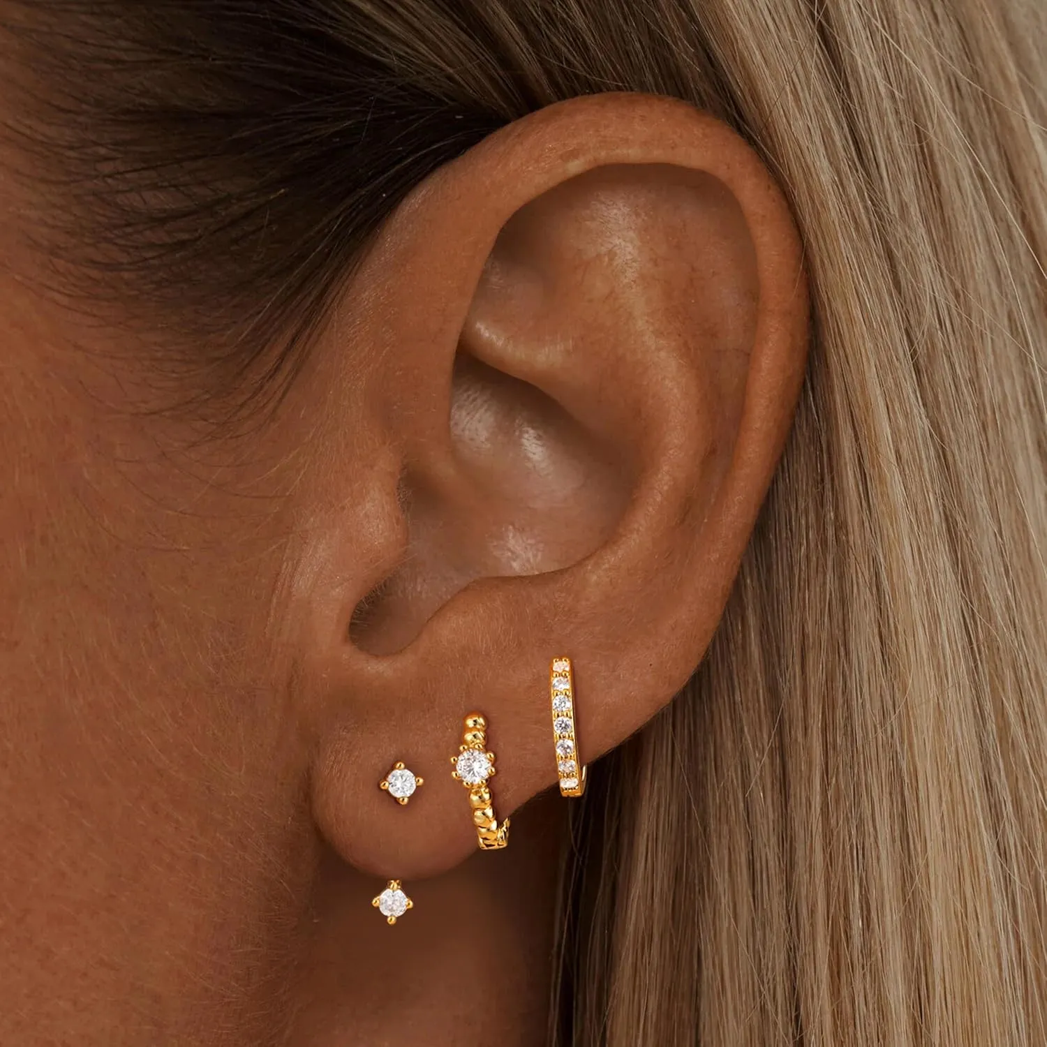 S925 Sterling Silver Earring Sets for Multiple Piercings Hypoallergenic Earrings for Sensitive Ears Cartilage Earrings for Women Trendy Cute Dainty Earrings Stack Set