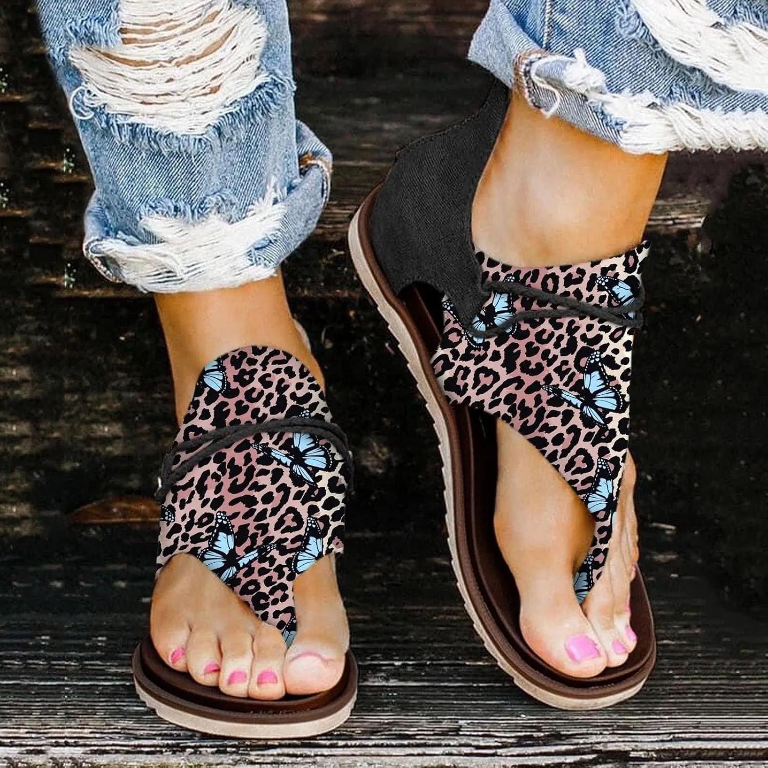 Sandals for Women Dressy Summer, Womens Sandals Wedge Sandals Arch Support Slip On Orthopedic Flip Flops Flat Sandals