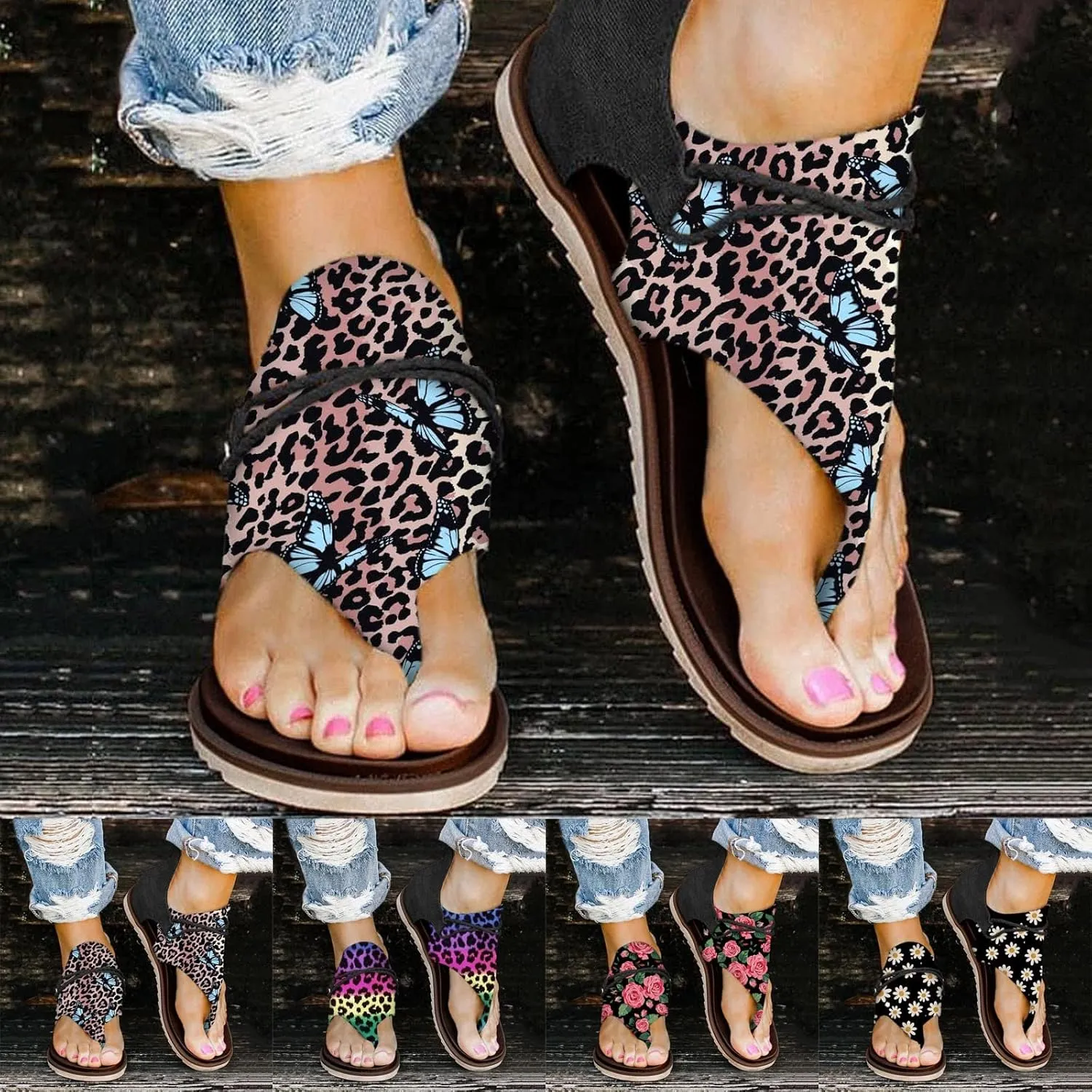 Sandals for Women Dressy Summer, Womens Sandals Wedge Sandals Arch Support Slip On Orthopedic Flip Flops Flat Sandals