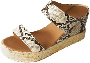 Sandals Women Fashion, Womens Wedge Sandals Leather Slip on Platform Sandal Comfortable Beach Flats Shoes