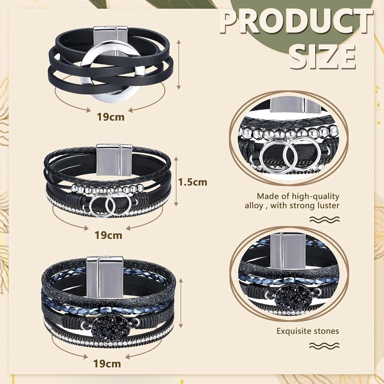 Sanfenly Leather Wrap Bracelets for Women,Boho Wrap Bracelets Leather Cuff Bangle Beads Bracelets Stackable Western Bracelets Jewelry for Women (Gold/Black/Gray/Turquoise)